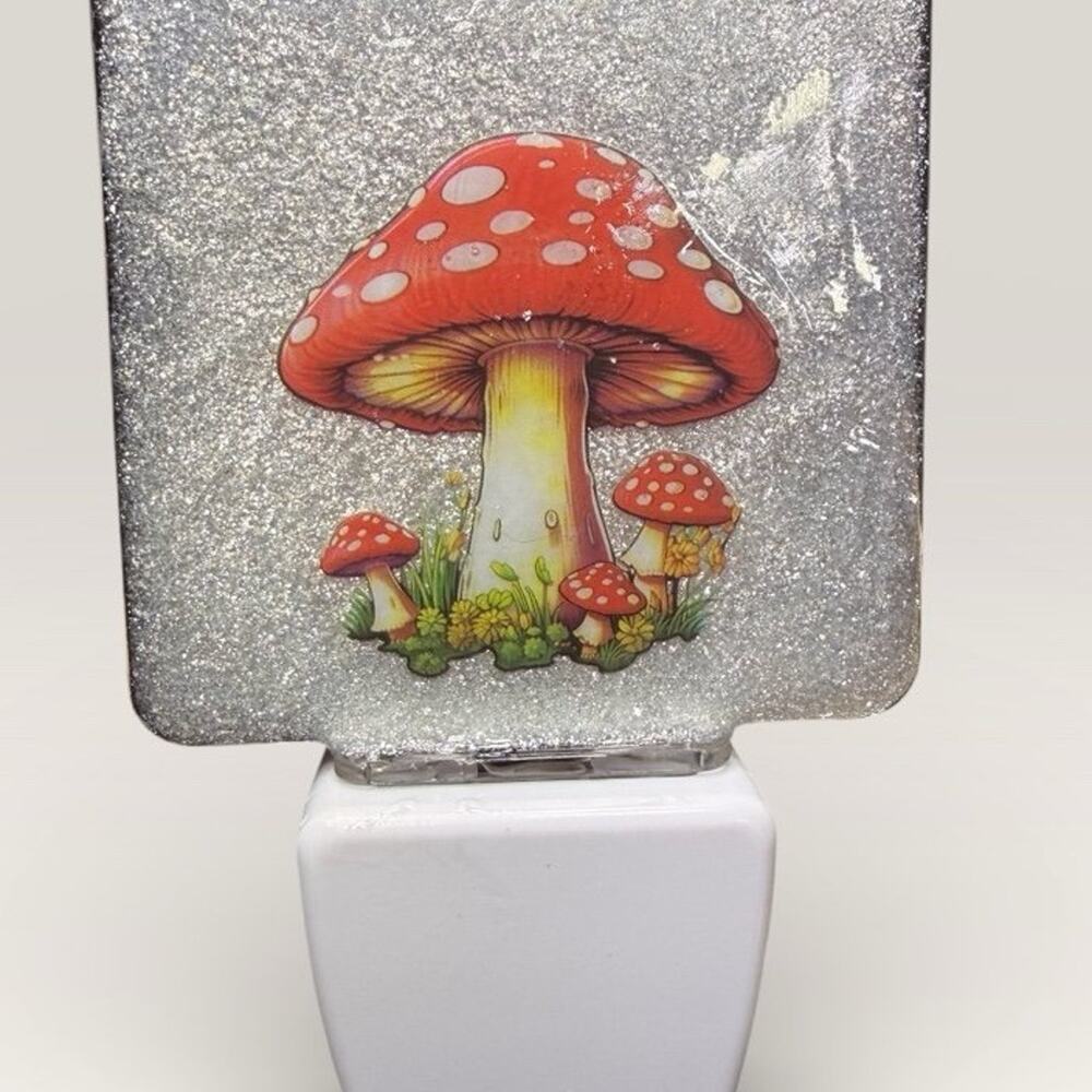 Handcrafted Resin Night Light Mushroom Glitter Plug In LED Cottagecore Decor